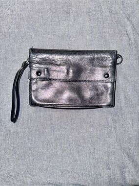 Longchamp Black Leather Wristlet Clutch